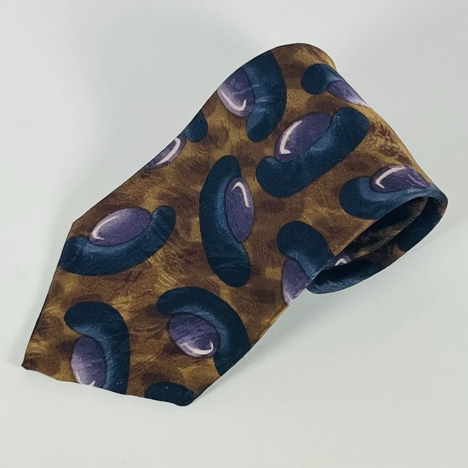 "Corbata Hardy Amies London 100 % seda marrón/púrpura/gris oscuro abstracta 3 13/16""" Foto 1 de 4