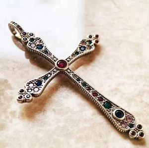 925 Sterling Silver Stamped Cross Stones Pendant - Thomas SABO 'VIBE' - Picture 1 of 5