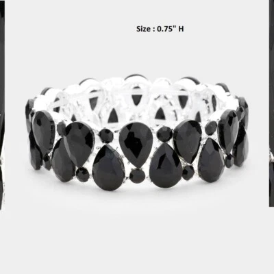 Crystal Rhinestone Cocktail Bridal Prom Bangle Bracelet Stretch Teardrop Wedding - Image 1 of 2