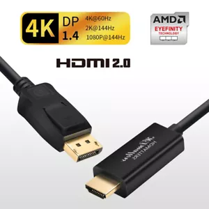 4K 60Hz Displayport DP Male to HDMI 2.0 Cable 3ft 6ft Audio Video Cord PC HDTV - Picture 1 of 11