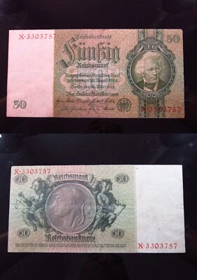 Germany 50 Reichsmark 1933 h3757 P182 Reichsbanknote Weimar Republic Deutschland - Image 1 of 3
