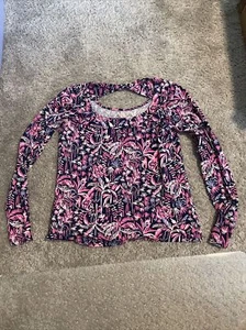 Lilly Pulitzer Pink Blue Polyester Shirt Top Size Medium M Long Sleeve - Picture 1 of 4