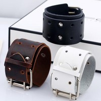 Punk Mens Women Wide Leather Bracelet Bangle Wristband Surfer Wrap Cuff Jewelry