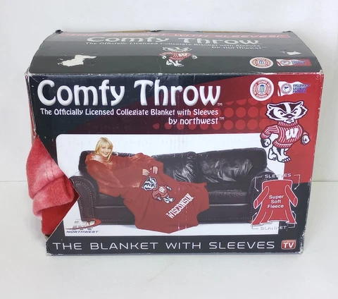 NCAA Wisconsin Badgers Comfy Throw Blanket with Sleeves w/ Orginal Box Cover