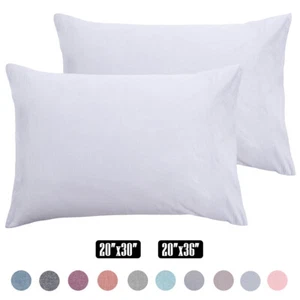 2Pcs Premium Washed Cotton Bed Pillow Cases Covers Soft Pillowcases Queen King - Picture 1 of 20