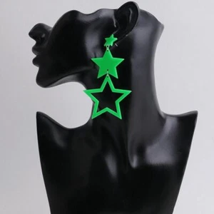 Neon Long Earrings Acrylic Geometric Big Star Pendant Drop Earrings Punk Fashion - Picture 1 of 19