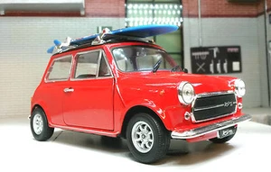 Austin Rover Red Mini Classic Cooper Mr Bean Surf Board 1:24 Scale Diecast Model - Picture 1 of 5