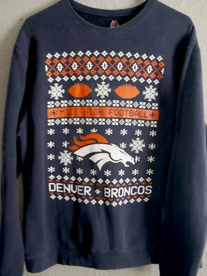 Suéter Majestic Denver Broncos Navidad Invierno Tema Azul Para Hombre Grande Foto 1 de 4