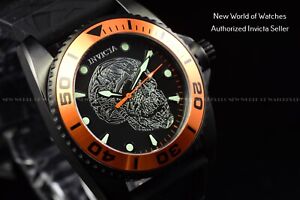 Invicta Men's Artist Black Dial Orange Bezel Skull 46mm Silicone Watch 22194