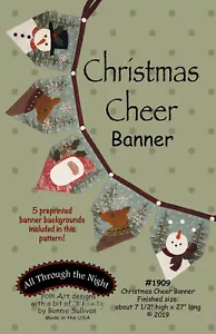 Christmas Cheer Banner by Bonnie Sullivan Snowman Reindeer Wool Applique Pattern - Picture 1 of 3