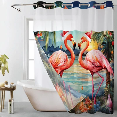 No Hook Shower Curtain with Snap in Liner Tropical Pink Flamingo Shower Curtain - Image 1 of 4