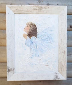 Heavenly Guardian Angel in the clouds Original framed painting Andi J Lucas - Picture 1 of 10