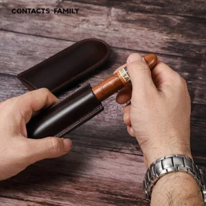 Portable Genuine Leather 1 Tubes Cigar Case Humidor Travel Cigars Holder Box - Imagen 1 de 11