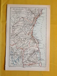 1895 SOUTHERN BRASIL VINTAGE MAP Paranà Sao Paulo South America Original C19-8 - Picture 1 of 3