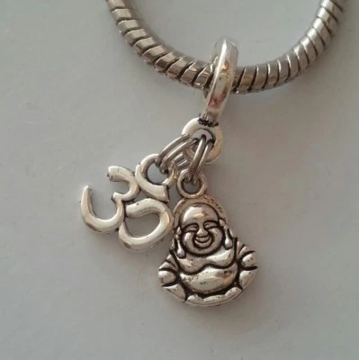 Pingente Berloque Mind Spirit OHM OM Happy Buddha 3D Prata f/ Pulseira Europeia - Imagem 1 de 4