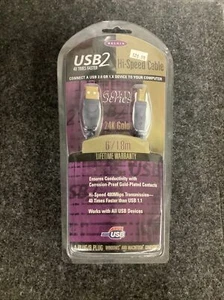 Belkin USB2 Hi-Speed USB Cable 24K Gold Plated Series 6' Type A-B 40X FASTER New - Picture 1 of 4