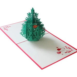 Weihnachtsbaum 3D Popup Grußkarte, rote Farbe Cover - 2 Stück - Bild 1 von 2