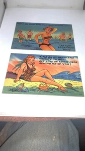 2 Postcards GUYS & GIRL IN BIKINI AT BEACH French Bathing Suit, Time on Hands - Picture 1 of 5