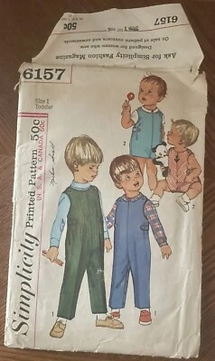 1965 Simplicity Pattern Toddlers Size 1 Overalls & Shirt Used - Image 1 of 4