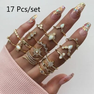 17 PCS Boho Vintage Knuckle Ring Set Crystal Stackable Finger Stacker Rings - Picture 1 of 5