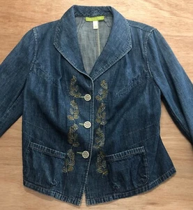 SIGRID OLSEN Cotton Denim Jacket Sz 6P Blue Embroidered Boho - Picture 1 of 10