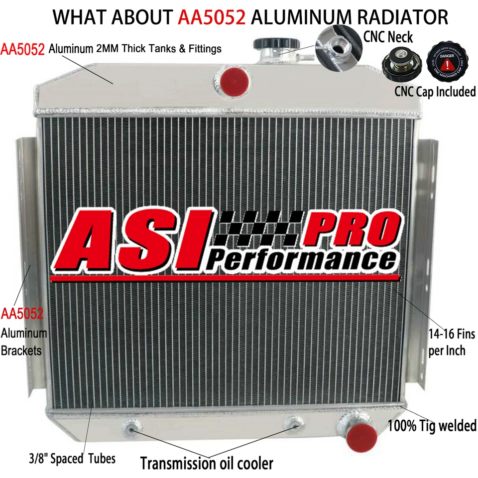 4 Row Radiator For 1955-1957 1956 Chevrolet Bel Air/One-Fifty/Two-Ten Series L6. - Imagem 1 de 4