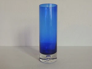 Block Stockholm 7,25" Vase Kobaltblau Klar Mundgeblasen Glas kontrollierter Blasenboden - Bild 1 von 5
