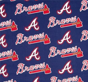 MLB ATLANTA BRAVES ESTAMPADO INTEGRAL TELA 100% ALGODÓN POR 1/2 YARDA - Imagen 1 de 1