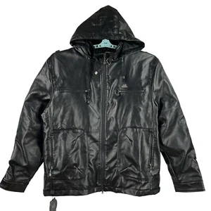 Chaqueta con Capucha de Cuero Negra para Hombre AE Emporio Collezione Hecha en Italia Talla M Nueva con Etiquetas - Imagen 1 de 19