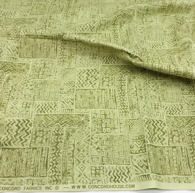 Vintage Concord House Fabrics Primitive Patchwork Zigzag Green Fabric 3/4 Yd - Image 1 of 4