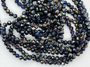 GLASS BEADS ROUND FACETED 4mm METALLIC GUNMETAL RAINBOW ELECTROPLATED 100pc - Picture 1 of 2