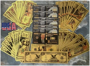 50 PC LOT-24K GOLD Plated Foil Novelty Banknotes ASSORTED TRUMP MAGA - Picture 1 of 9