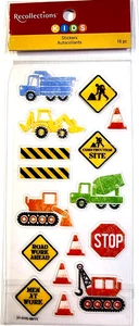 Construction Site Machine Men Road Work Tractor Cement Truck Kids 3D Stickers - Picture 1 of 1
