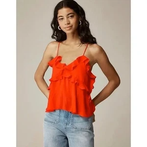 J. CREW Drapey Ruffle Tank Top Airy Chiffon Orange Red Gauzy Ruffles X-Large - Picture 1 of 14