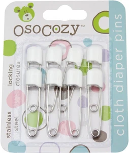 Diaper Pins - {White} - Sturdy, Stainless Steel Diaper Pins with Safe Locking Cl - Picture 1 of 12