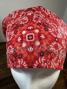 Red Paisley Euro Surgical Scrub Cap - Picture 1 of 4