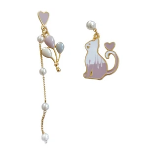 Asymmetrical Balloon Shape Earring Long Chain Pearl Earring Temperament - Picture 1 of 12