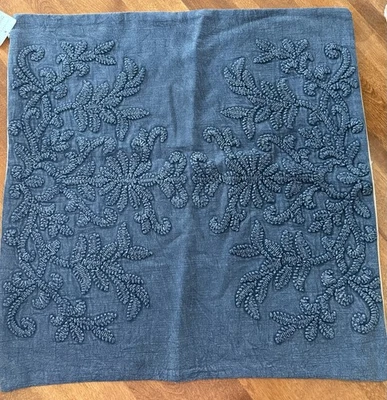 NWT Pottery Barn Isabella Embroidered 22" Pillow Cover  Chambray Blue - Image 1 of 4