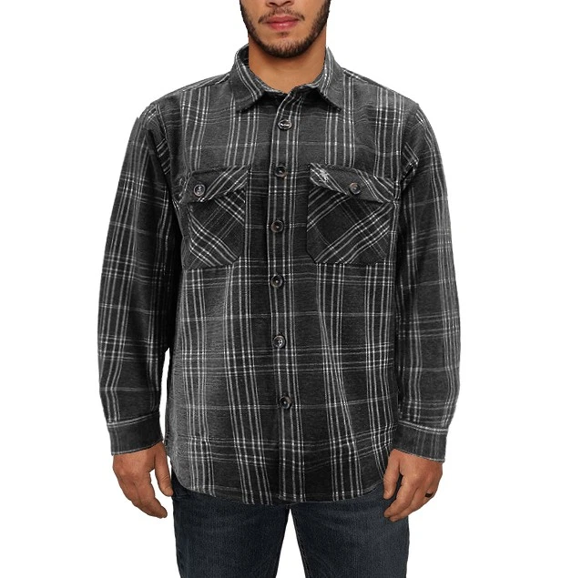 Camisa informal de franela con botones a cuadros de mezcla de algodón de manga larga para hombre Foto 1 de 1