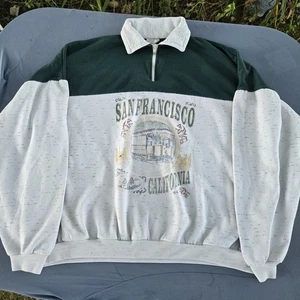 Vintage 80's San Francisco California Men's 3XL Sweatshirt 1/4 Zip Gray/Green - Picture 1 of 12