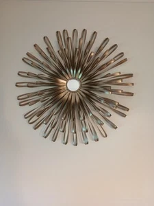 Vintage 60’s MCM 18” Starburst Metal Wall Art Mirror In Brushed Gold - Picture 1 of 5