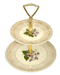 Cunningham & Pickett Spring Violet Tiered Dessert Tray Cake Plate Vintage China - Picture 1 of 5