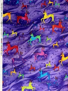 Laurel Burch 1Y HOLIDAY CELEBRATIONS Cotton Fabric 27"Lx44"W Reindeer Christmas - Picture 1 of 4