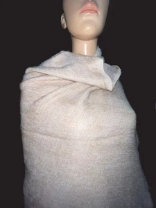 Sw269 Womens Beige Yak Wool Blend Throw reversible soft blanket shawl Nepal - Picture 1 of 11