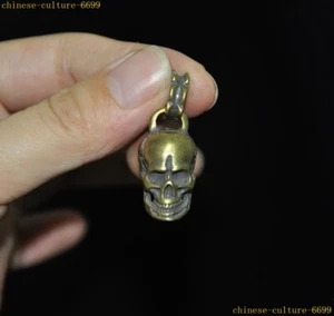 Tibet Nepal bronze Skull Head Skeleton exquisite Statue sculpture amulet Pendant - Picture 1 of 7