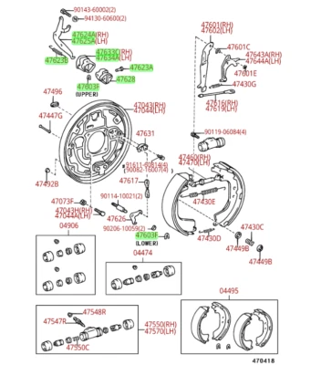 Kit de cable de freno de estacionamiento trasero y manivela de campana de freno genuino OEM Toyota Tacoma 1998 Foto 1 de 2