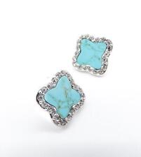 EXQUISITE 18kt White Gold Plated Crystals Turquoise Quatrefoil Clover Earrings