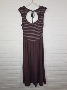 Free People Beach Alana Midi Dress Medium UK 12 Brown Striped Open Back Casual