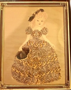 SEHR EINZIGARTIGES VINTAGE 40er JAHRE BILD EINES MÄDCHENS AUS INSEKTENFLÜGELN - Bild 1 von 7