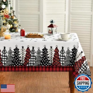 Horaldaily Christmas Tablecloth 52×70 Inch, Christmas Trees Buffalo Plaid Red - Picture 1 of 5